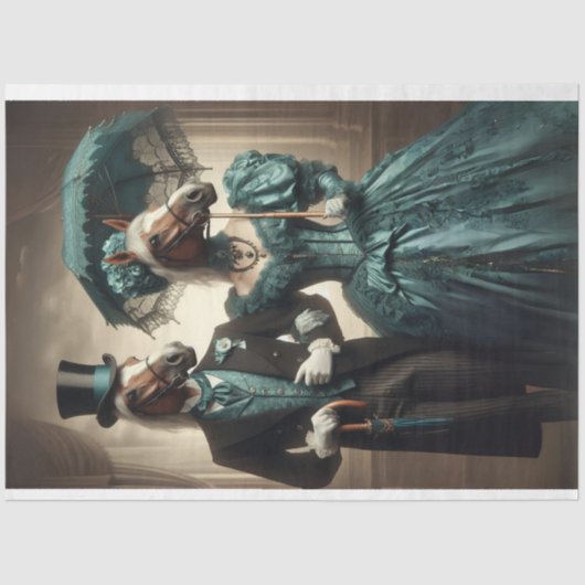 Papier Mousseline Femme victorienne Cheval Head Découpage Turquoise (Recto)