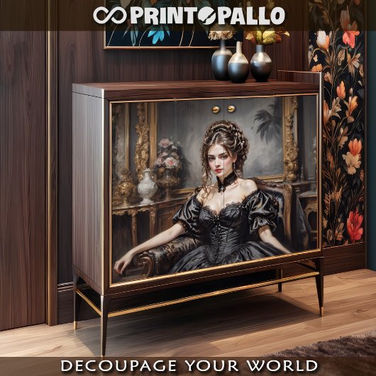 Papier Mousseline Femme victorienne élégante en robe noire sur un ca