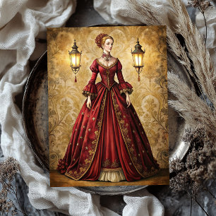 Papier Mousseline Femme victorienne vintage en robe rouge découpage