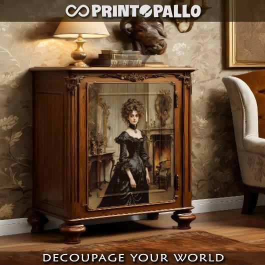 Papier Mousseline Femme victorieuse aristocratique en robe noire