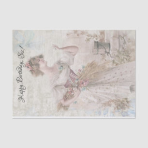 Papier Mousseline Femme Vintage en état de détresse ramasser des fle