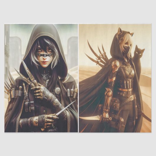 Papier Mousseline Femmes guerrières en noir avec deux images Découpa (Recto)