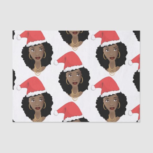 Papier Mousseline Femmes noires, chapeaux de Noël rouges (Recto)