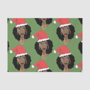Papier Mousseline Femmes noires, chapeaux de Noël rouges, verts