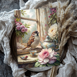 Papier Mousseline Fenêtre d'été Shabby avec des pivoines roses
