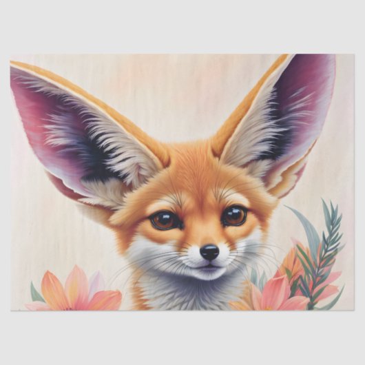 Papier Mousseline Fennec Fox Floral Art (Recto)