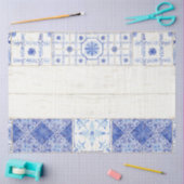 Papier Mousseline Ferme Bleu Blanc Peint Carrelage Bois Découpage (Artisanat)