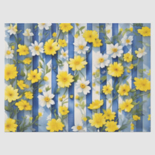 Papier Mousseline Ferme de campagne Fleurs bleues, blanches et jaune
