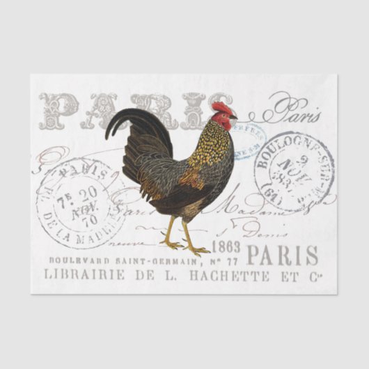 Papier Mousseline Ferme d'Oiseaux de Rooster French Script Decoupage (Recto)