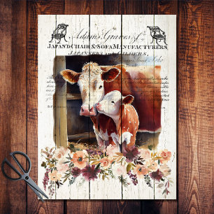 Papier Mousseline Ferme Floral Hereford Cows