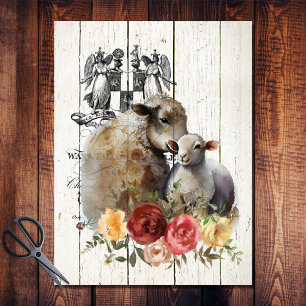 Papier Mousseline Ferme Floral Merino Sheep
