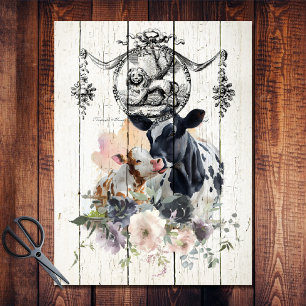 Papier Mousseline Ferme Florale Holstein Vaches