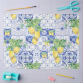 Papier Mousseline Ferme française Citron bleu n Carrelage blanc Déco (Artisanat)