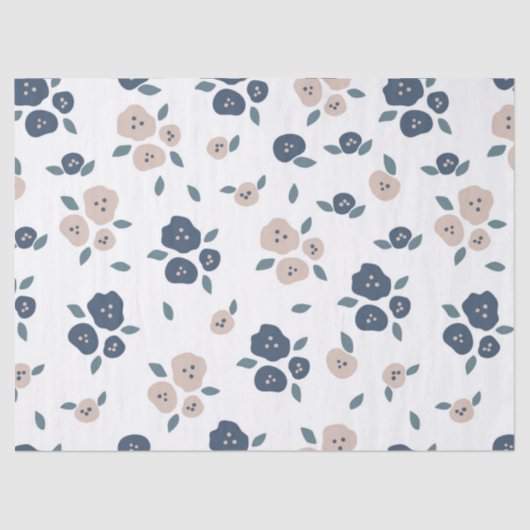 Papier Mousseline Ferme Pays Floral Bleu Tan Rustique (Recto)