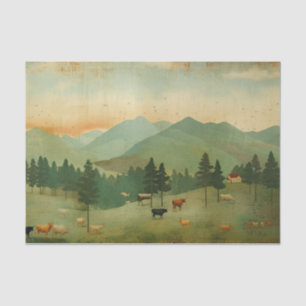 Papier Mousseline Ferme vache Decoupage vintage