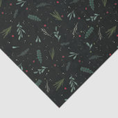 Papier Mousseline Festif Feuilles de Noël Berries Botanical Black (Détail)