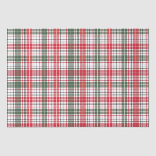 Papier Mousseline Festif Noël Tartan Rouge Vert Motif (Recto)