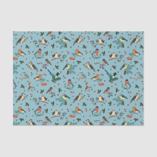 Papier Mousseline Festif Oiseaux d'hiver Motif de Noël (Recto)