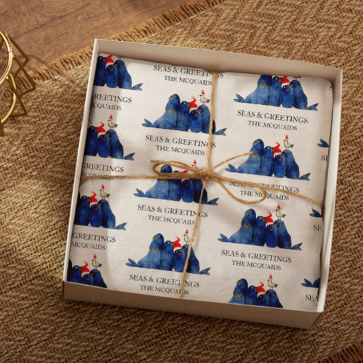 Papier Mousseline Festif Sea Lions Seas n Salutations Aquarelle