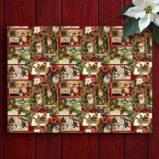 Papier Mousseline Festif Vintage Noël Ephémère Collage-Rouge