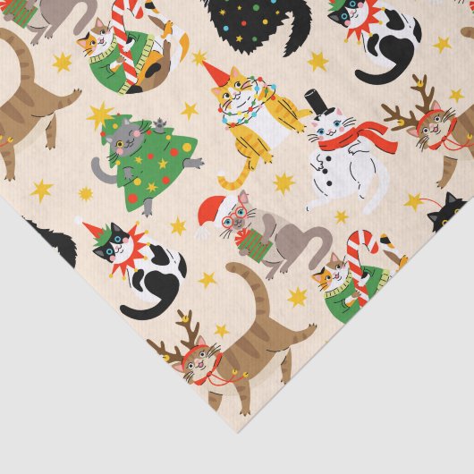 Papier Mousseline Festive Chats Motif de Noël (Détail)