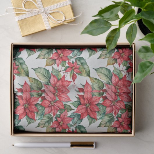 Papier Mousseline Festive Christmas Poinsettia in Watercolor (Cadeau)