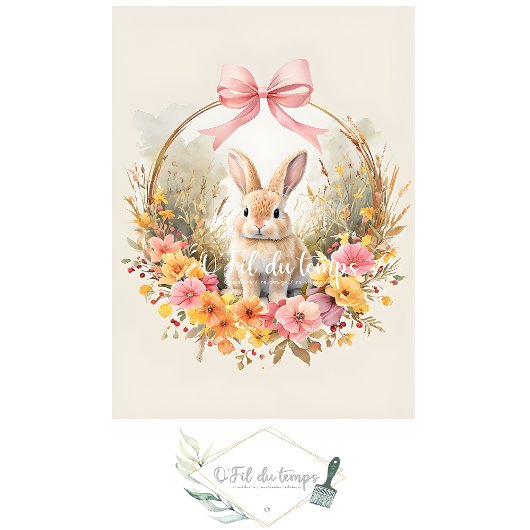 Papier Mousseline Festive Easter Bunny Surrounded By Flowers