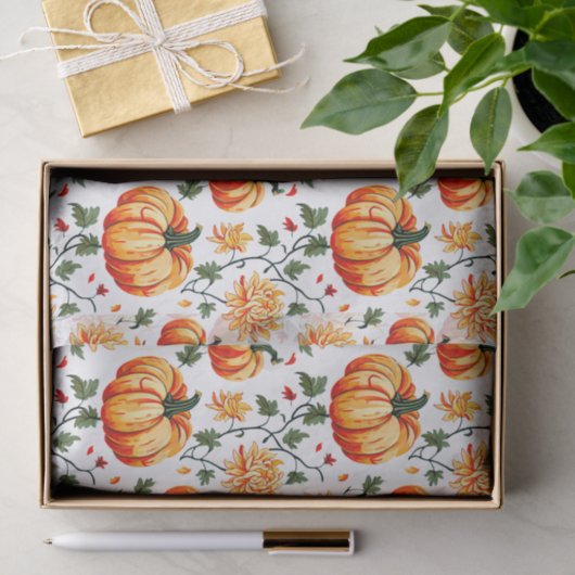 Papier Mousseline Festive Fall Pumpkins and Chrysanthemums (Cadeau)