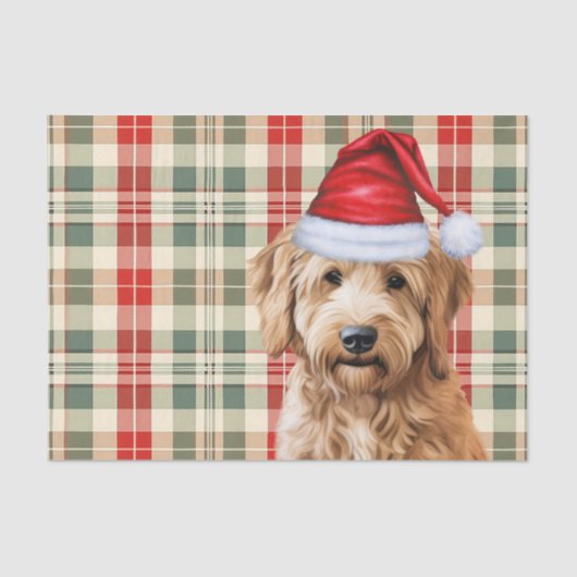 Papier Mousseline Festive Green Plaid Goldendoodle Chien Noël (Recto)