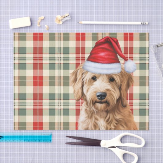 Papier Mousseline Festive Green Plaid Goldendoodle Chien Noël (Artisanat)