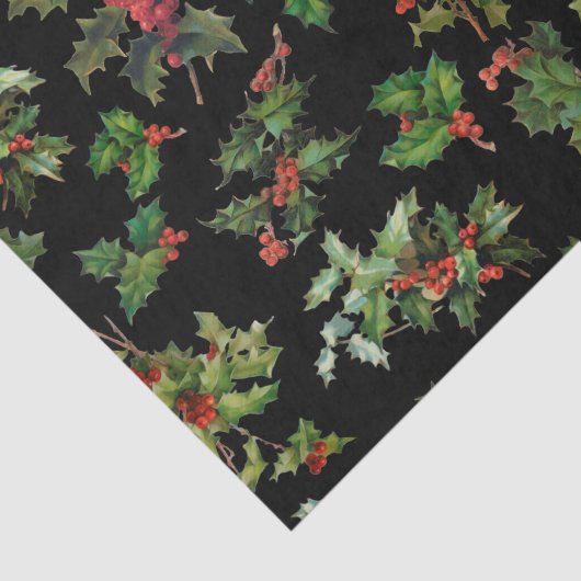 Papier Mousseline Festive Holly Arrière - plan noir (Détail)