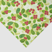 Papier Mousseline Festive Motif de fruits de canneberge, vert (Détail)