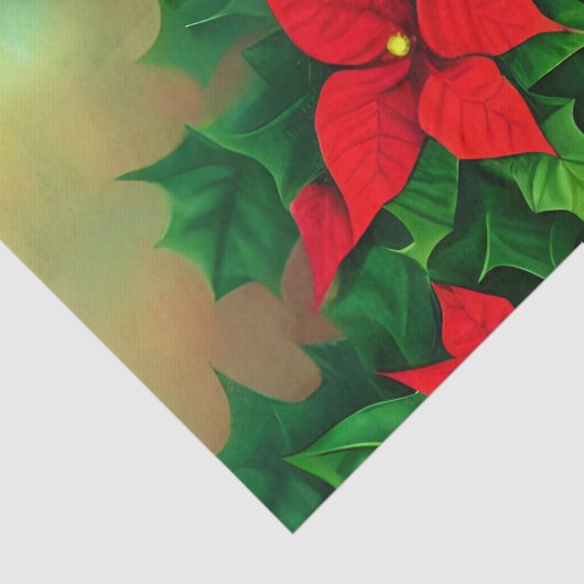Papier Mousseline Festive Noël Rouge Poinsettia Fleurs (Détail)