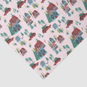 Papier Mousseline Festive Pink Village & Car Tree Noël Rétro (Détail)