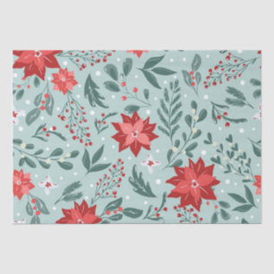 Papier Mousseline Festive Poinsettias et Holly Berries Noël