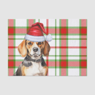Papier Mousseline Festive Red Green Plaid et chien Beagle Noël