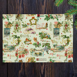 Papier Mousseline Festive Vintage Noël salutations Collage-Green<br><div class="desc">Festif,  amusant et unique motif sans couture de vacances avec des salutations Joyeuses vintages en écriture décorative avec des ornements floraux traditionnels,  y compris les saints,  rubans,  anges,  vignettes de paysage hivernal,  oiseaux et baies rouges. Arrière - plan vert.</div>