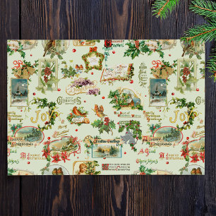 Papier Mousseline Festive Vintage Noël salutations Collage-Green