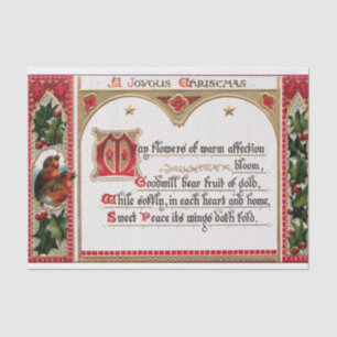 Papier Mousseline Festive Vintage Noël Verse avec Robins & Holly