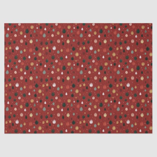 Papier Mousseline Festive Winter Snowflake Pattern in Red & Gold (Recto)