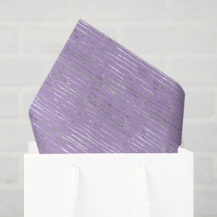 Papier Mousseline Fête Anniversaire Rayures Violet Lavande Argent
