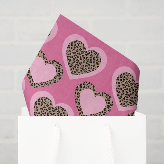 Papier Mousseline Fête Cœurs de Léopard Rose (Sac cadeau)