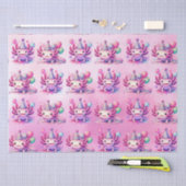 Papier Mousseline Fête d'anniversaire de la fille Axolotl rose et vi (Artisanat)