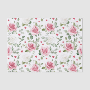 Papier Mousseline Fête de mariage coeurs floraux roses