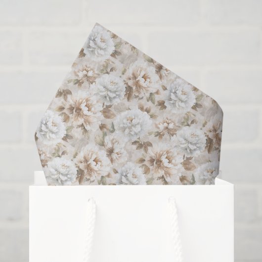 Papier Mousseline Fête de mariage Fleurs Blanches Marron (Sac cadeau)