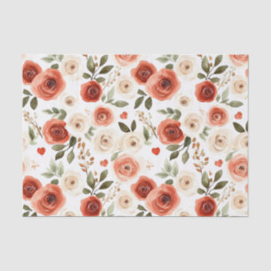 Papier Mousseline Fête de mariage rouge crème coeurs et fleurs