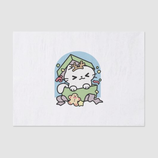 Papier Mousseline Fête de Noël avec Purr-ty Time Cat (Recto)