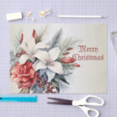 Papier Mousseline Fête de Noël Blanc Fleurs rouges Vacances Élégante (Artisanat)