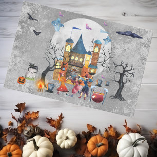 Papier Mousseline Fête de sorcière d'Halloween Maison hantée Aquarel