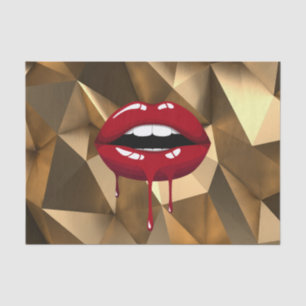 Papier Mousseline Fête dorée Luxe Glam Rouge Goutte Gouttant Lèvres